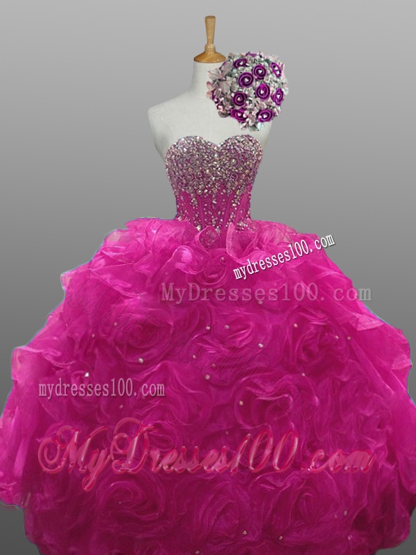 2016 Gorgeous Quinceanera Dresses with Beading and Rolling Flowers