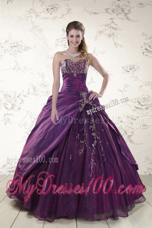 2016 Modern Purple Sweetheart Appliques Quinceanera Dresses