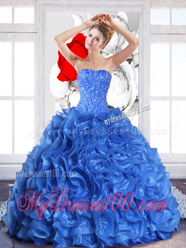 2016 Modest Ball Gown Quinceanera Dresses with Beading and Ruffles