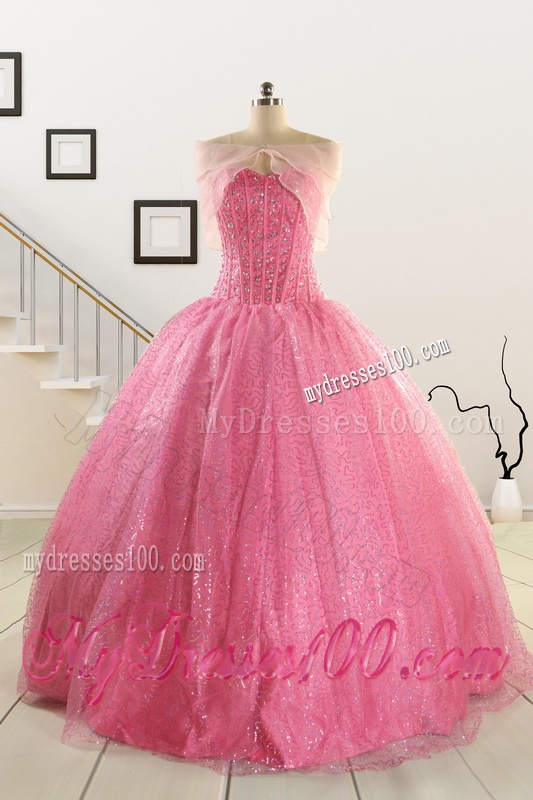 2016 Pretty Strapless Quinceanera Dresses in Rose Pink