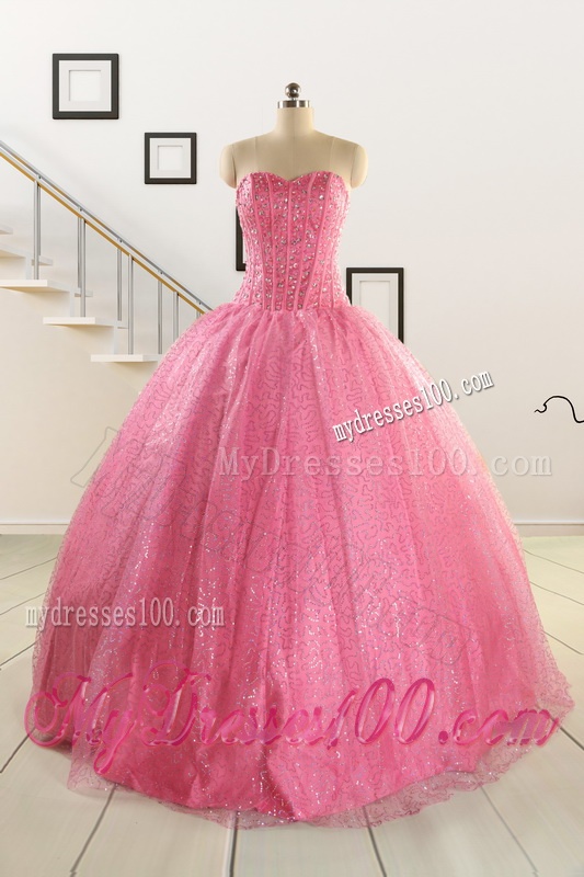 2016 Pretty Strapless Quinceanera Dresses in Rose Pink