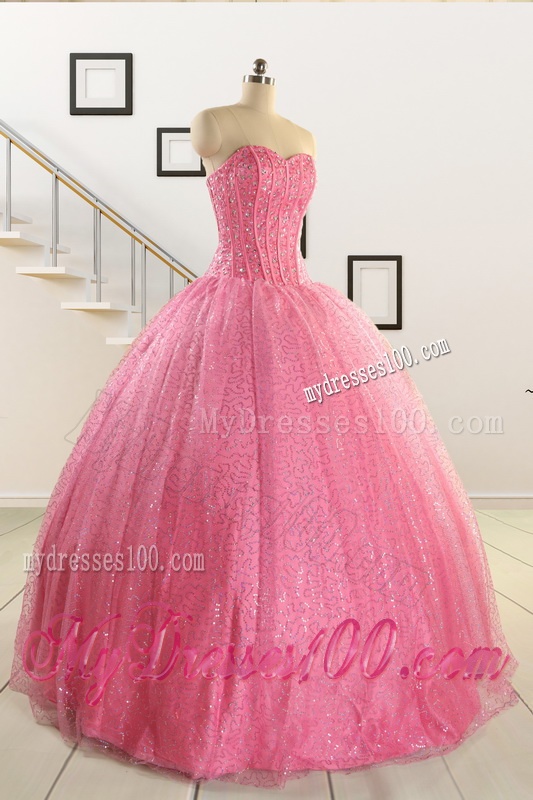 2016 Pretty Strapless Quinceanera Dresses in Rose Pink