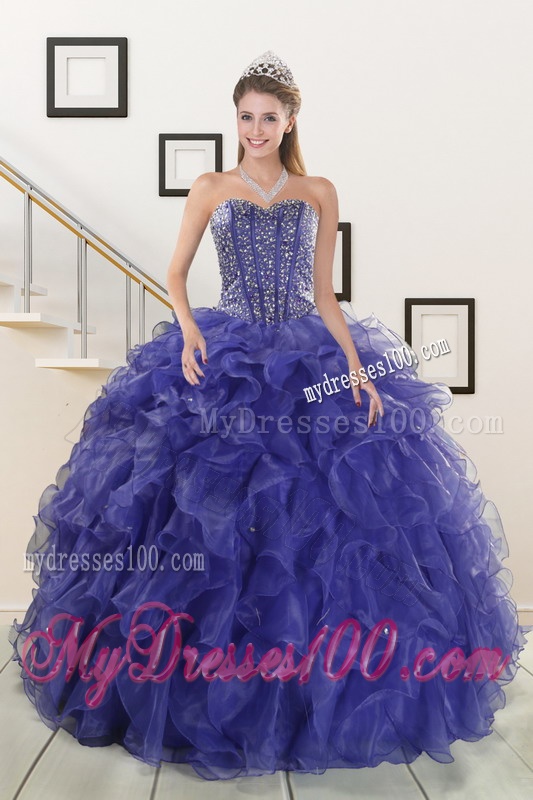 2016 Pretty Sweetheart Purple Quinceanera Dresses with Beading and Ruffles
