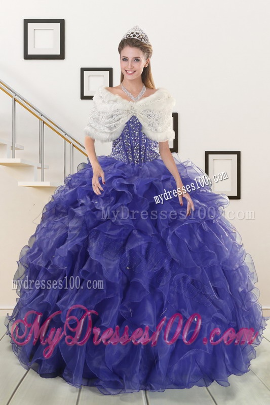 2016 Pretty Sweetheart Purple Quinceanera Dresses with Beading and Ruffles