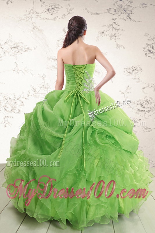 2016 Puffy Strapless Appliques Quinceanera Dresses in Spring Green