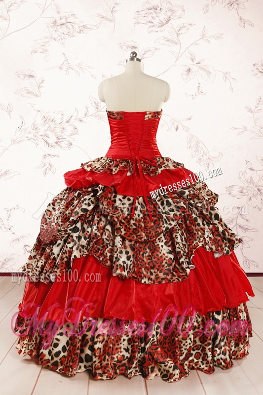 2016 Unique Strapless Leopard Quinceanera Dresses in Multi-color