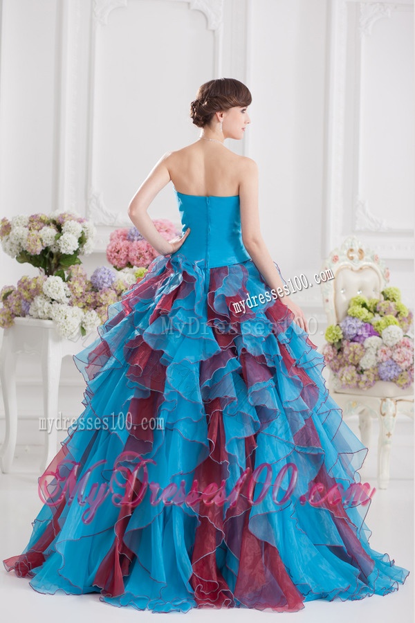 Ball Gown Strapless Organza Beading Ruffles Multi-color Quinceanera Dress