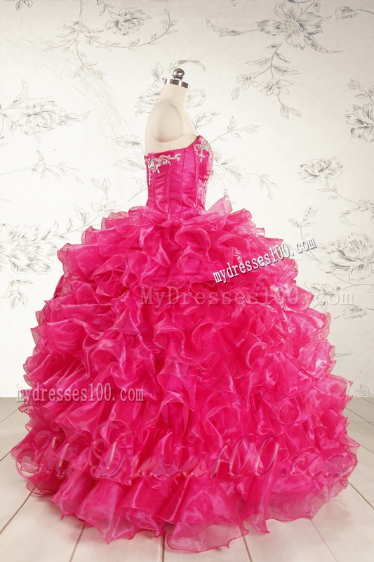 Beautiful Hot Pink Sweet 15 Dresses with Appliques and Ruffles