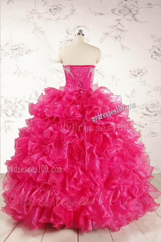 Beautiful Hot Pink Sweet 15 Dresses with Appliques and Ruffles