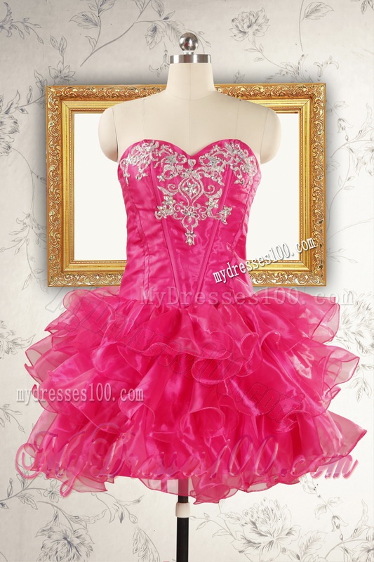 Beautiful Hot Pink Sweet 15 Dresses with Appliques and Ruffles