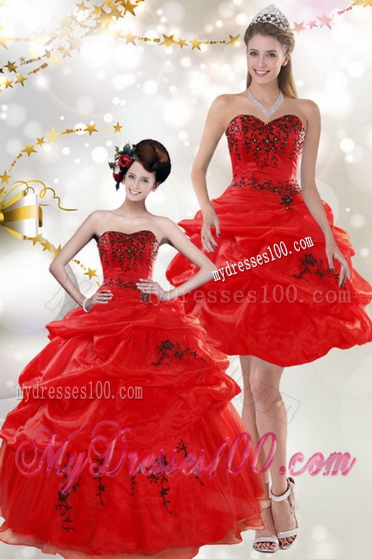Beautiful Strapless Red Quinceanera Dresses with Appliques and Pick Ups for 2016