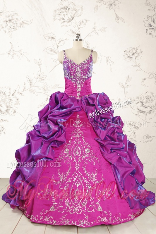 Classic Ball Gown Embroidery Court Train Quinceanera Dresses in Purple