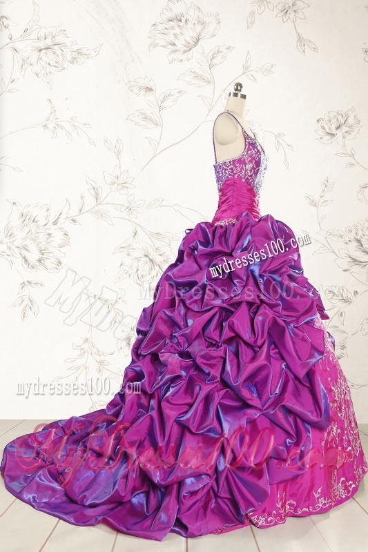 Classic Ball Gown Embroidery Court Train Quinceanera Dresses in Purple
