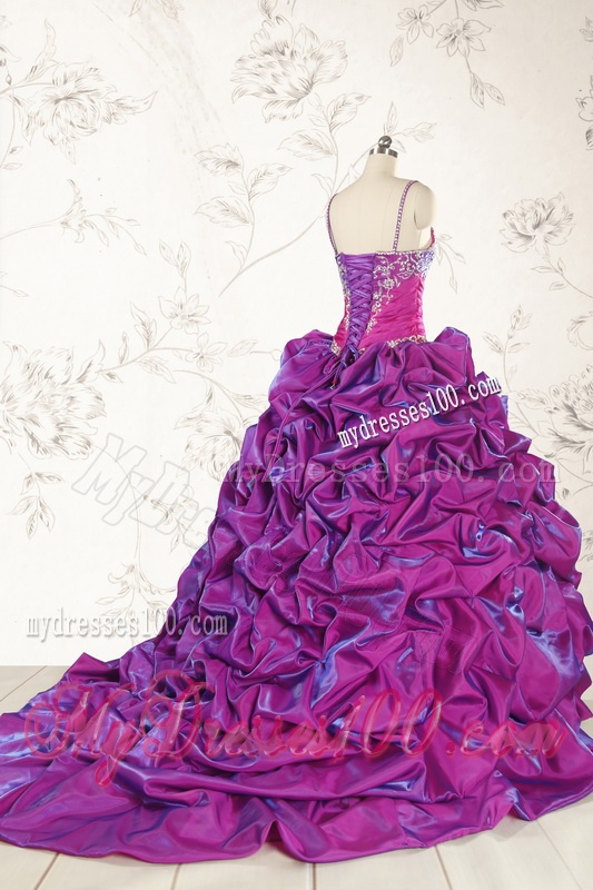 Classic Ball Gown Embroidery Court Train Quinceanera Dresses in Purple