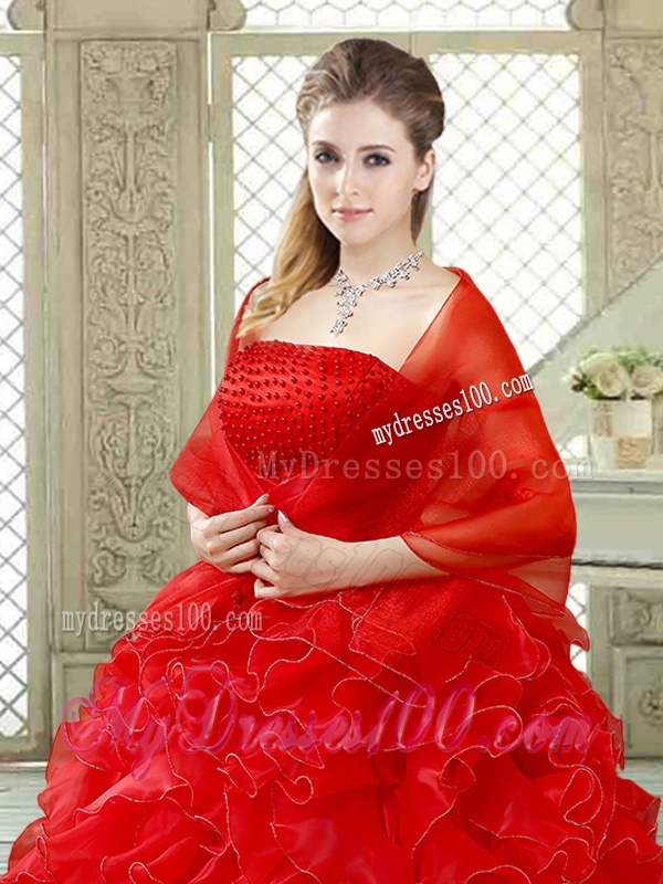 Classical Red Quinceanera Gowns with Beading and Ruffles