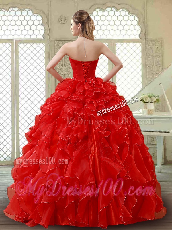 Classical Red Quinceanera Gowns with Beading and Ruffles