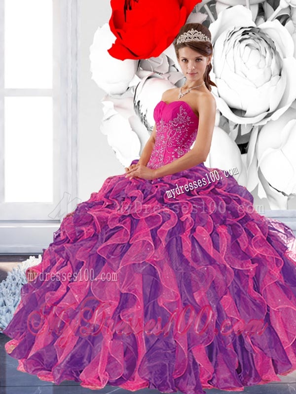 Colorful Sweetheart 2016 Quinceanera Dress with Appliques and Ruffles