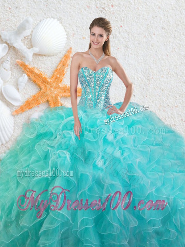 Elegant Beading Sweetheart Quinceanera Dresses in Aqua Blue