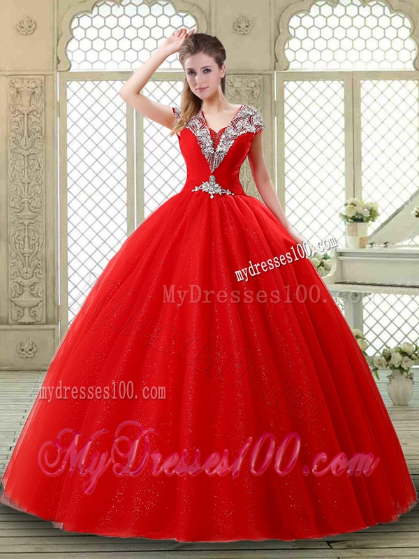 Exquisite Ball Gown Beading Sweet 16 Dresses with V Neck