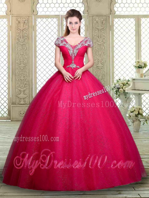 Exquisite Ball Gown Beading Sweet 16 Dresses with V Neck