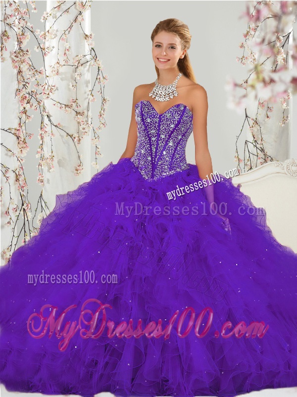 Exquisite Purple Sweet 16 Dresses with Beading and Ruffles