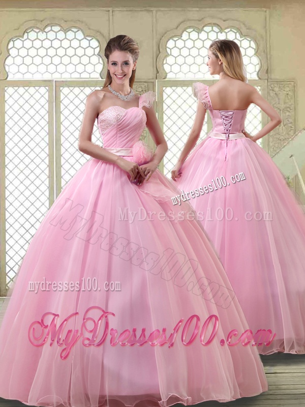 Lovely Rose Pink Quinceanera Dresses with One Shoulder