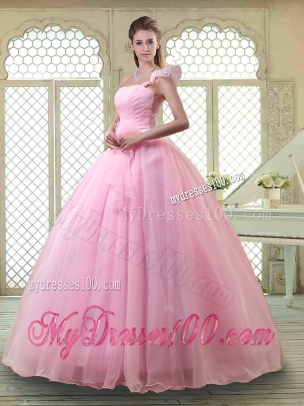Lovely Rose Pink Quinceanera Dresses with One Shoulder