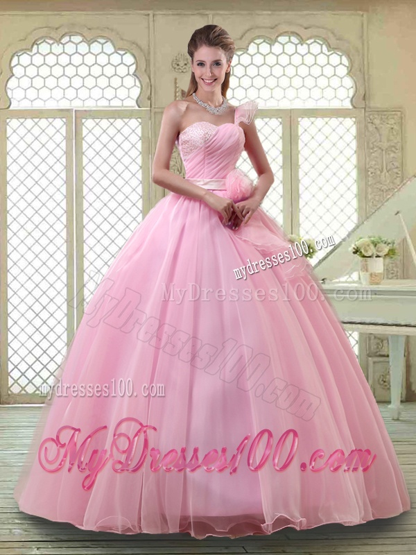 Lovely Rose Pink Quinceanera Dresses with One Shoulder