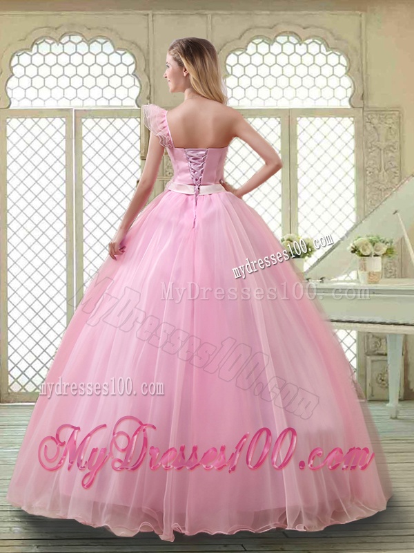 Lovely Rose Pink Quinceanera Dresses with One Shoulder