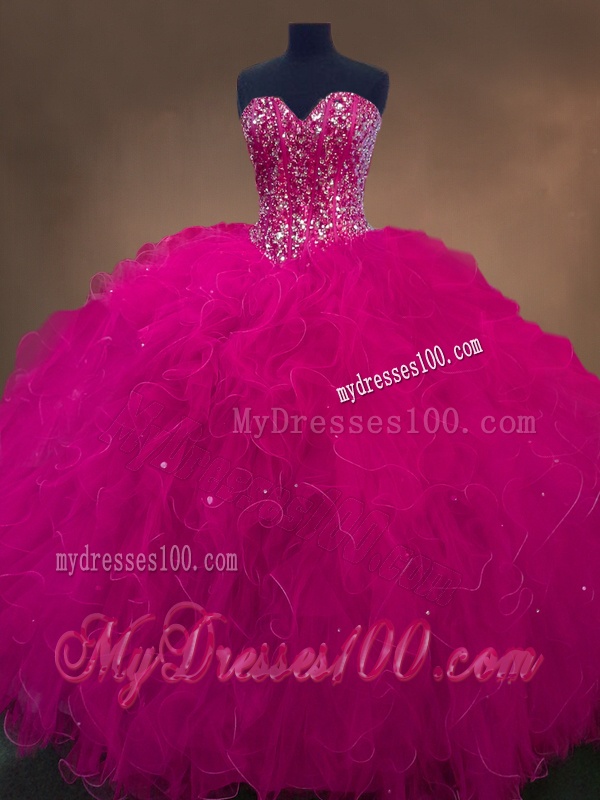 Luxurious Sweetheart Beaded Quinceanera Dresses in Hot Pink