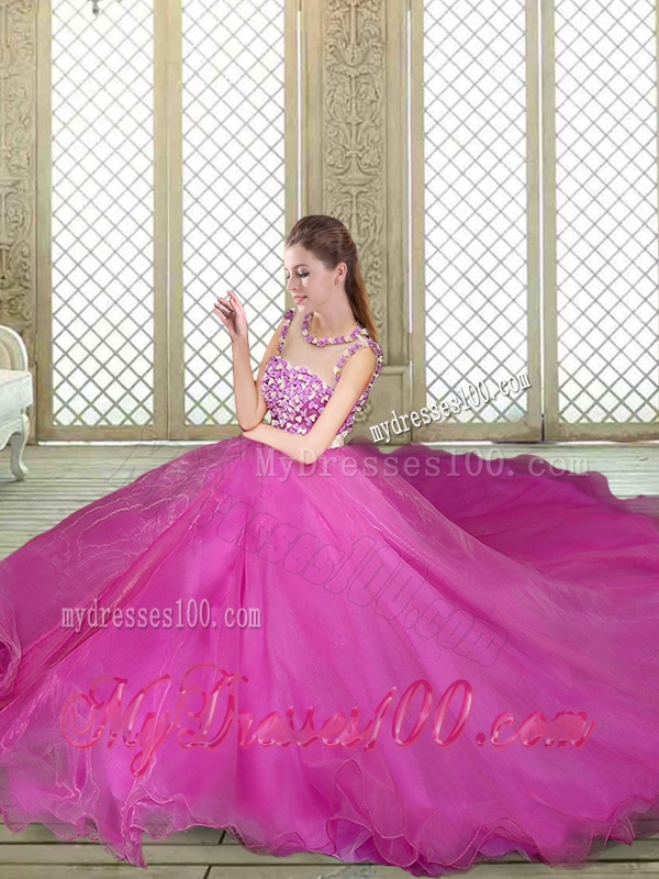 Modern Scoop Sweet 16 Dresses with Belt and Appliques