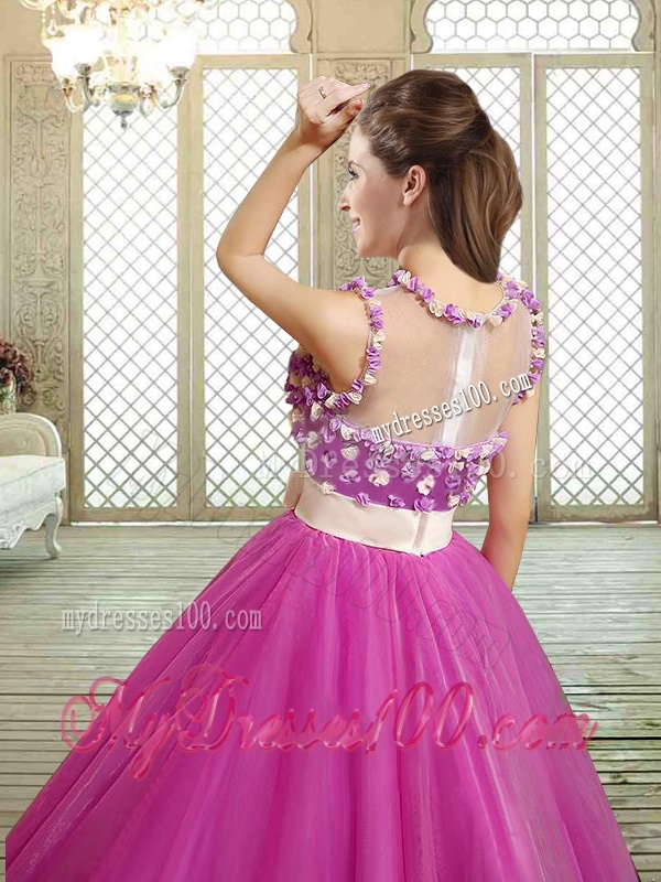 Modern Scoop Sweet 16 Dresses with Belt and Appliques