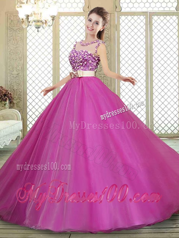 Modern Scoop Sweet 16 Dresses with Belt and Appliques