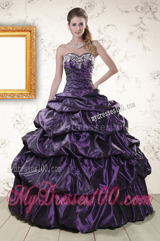Modern Sweetheart Purple Sweet 15 Dresses with Appliques for 2016