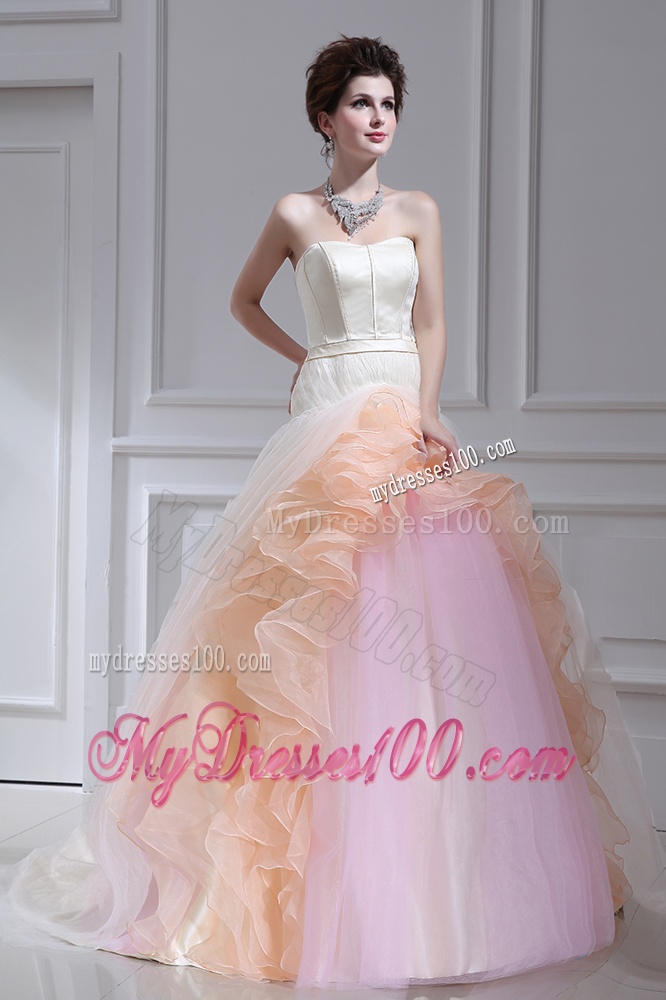 Multi-color Ball Gown Strapless Ruffles Court Train Quinceanera Dress
