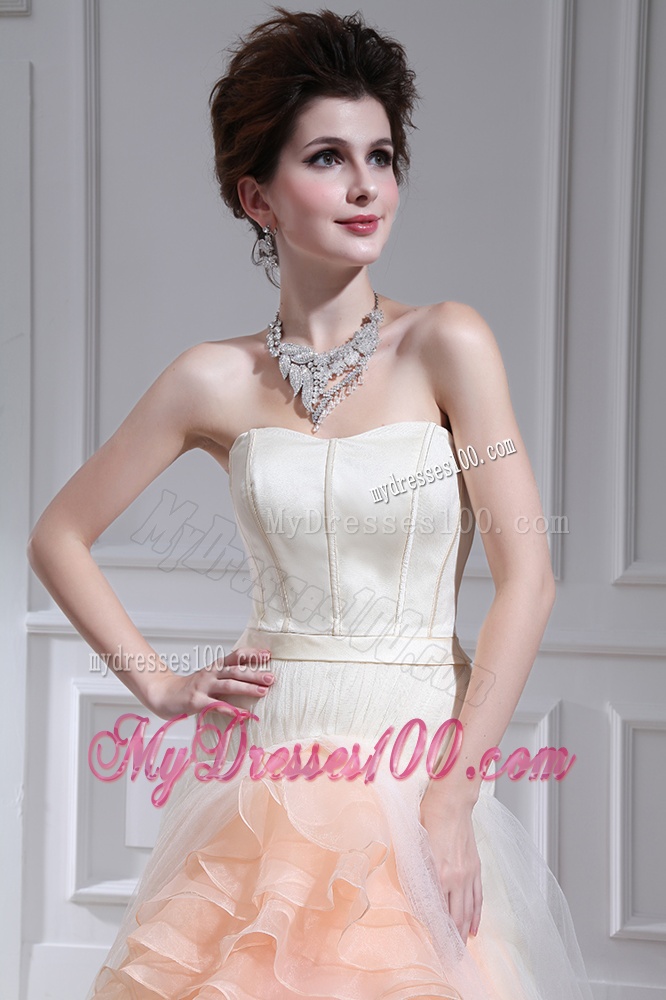Multi-color Ball Gown Strapless Ruffles Court Train Quinceanera Dress