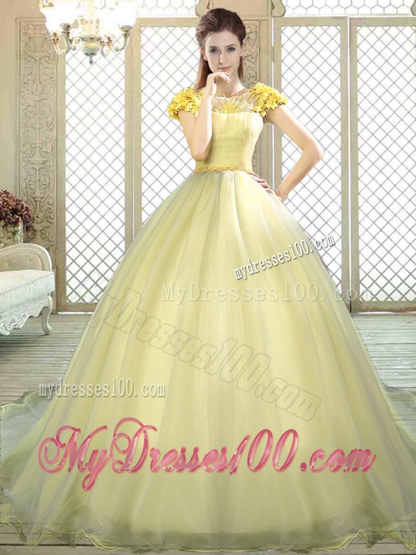 New Arrivals Bateau Brush Train Quinceanera Dresses