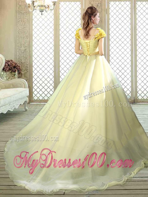 New Arrivals Bateau Brush Train Quinceanera Dresses