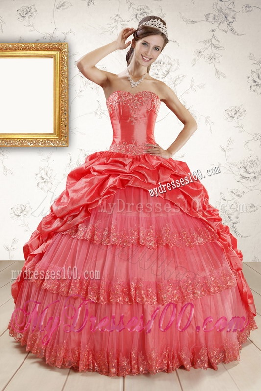 New Style Appliques Quinceanera Dresses in Watermelon