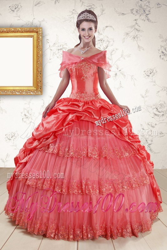New Style Appliques Quinceanera Dresses in Watermelon