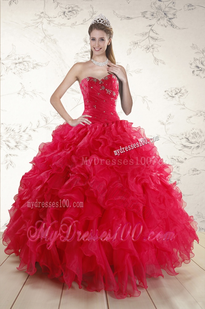 New Style Sweetheart Beading 2016 Quinceanera Dresses in Red