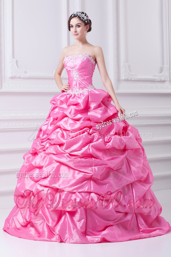Pretty Rose Pink Strapless Appliques 2016 Quinceanera Dress with Appliques