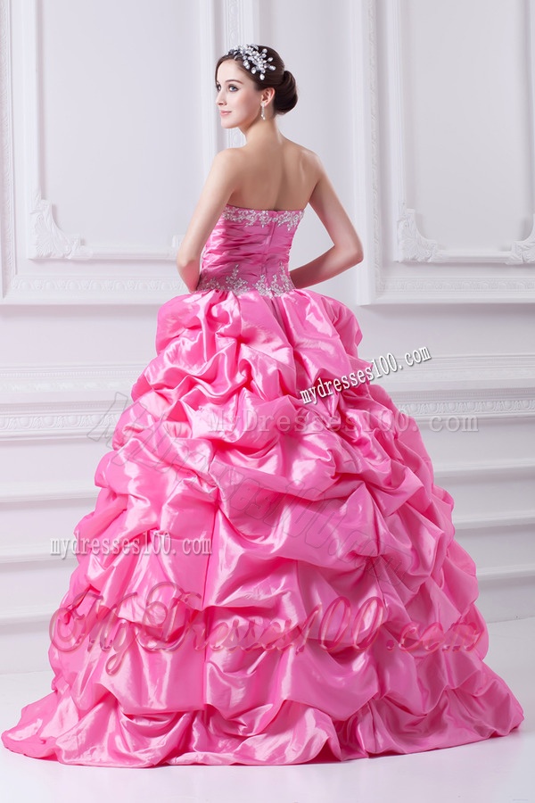 Pretty Rose Pink Strapless Appliques 2016 Quinceanera Dress with Appliques