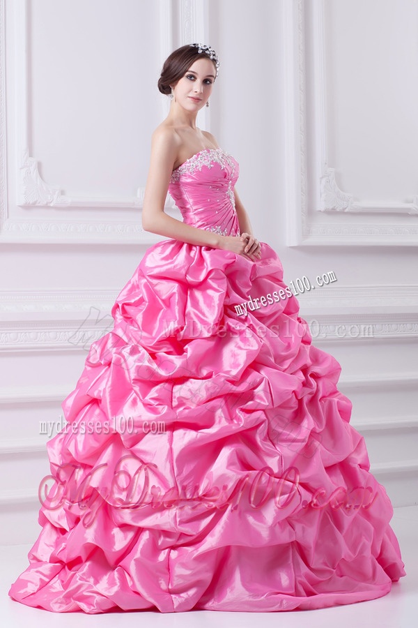 Pretty Rose Pink Strapless Appliques 2016 Quinceanera Dress with Appliques