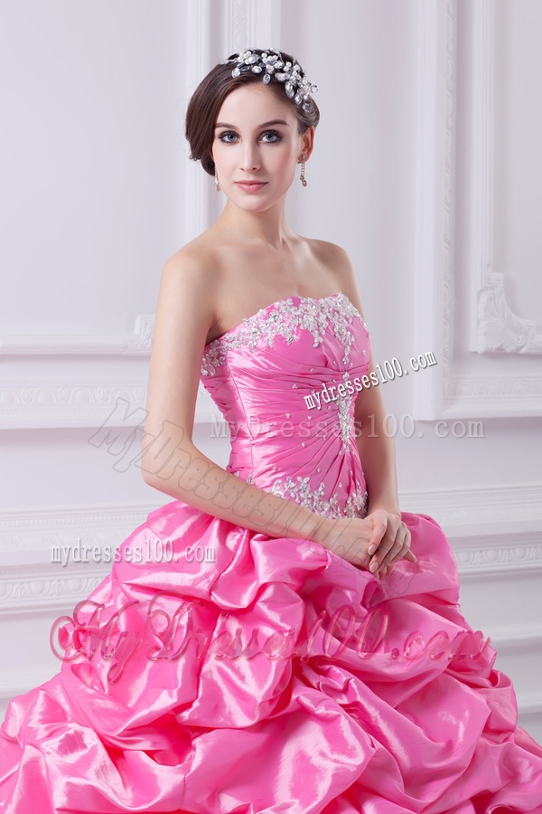 Pretty Rose Pink Strapless Appliques 2016 Quinceanera Dress with Appliques
