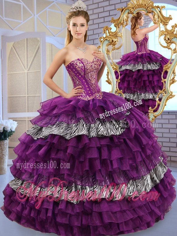 Pretty Sweetheart Ball Gown Sweet 16 Dresses with Ruffled Layers and Zebra