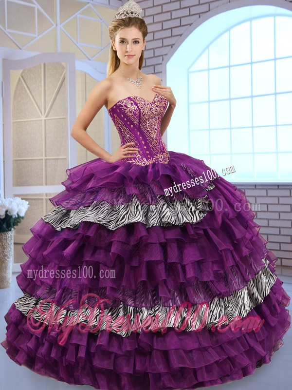 Pretty Sweetheart Ball Gown Sweet 16 Dresses with Ruffled Layers and Zebra
