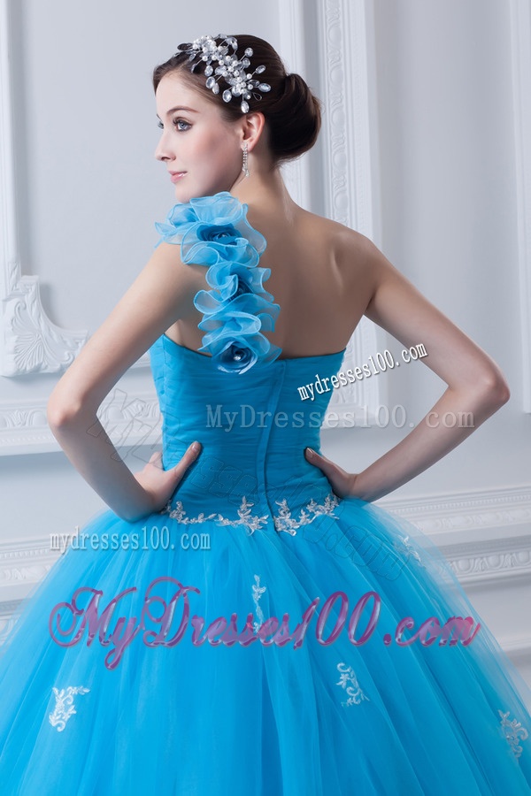 Princess One Shoulder Appliques Sky Blue 2016 Quinceanera Dress
