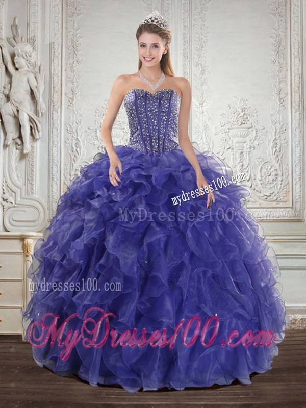 Wonderful Royal Bule Quince Dresses with Beading and Ruffles for 2016