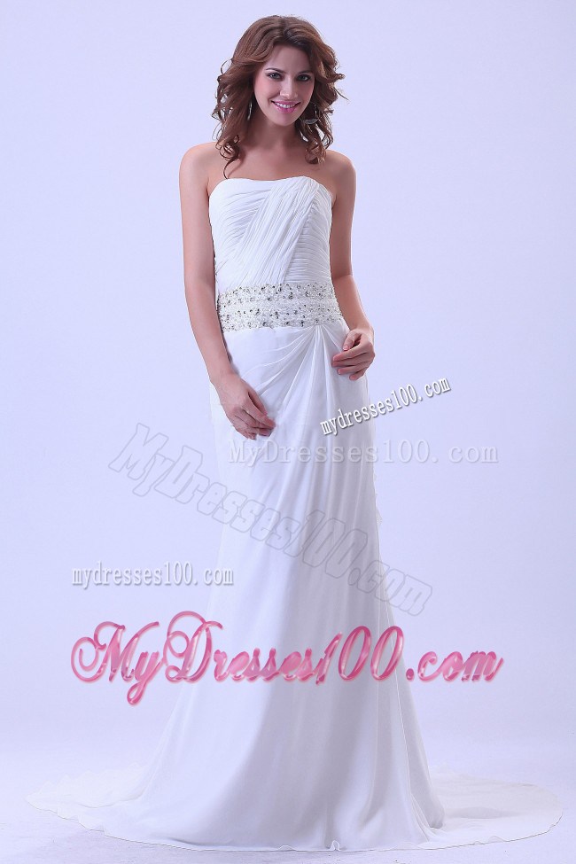 Beaded and Ruched Celebrity Dress with Court Train For Cheap